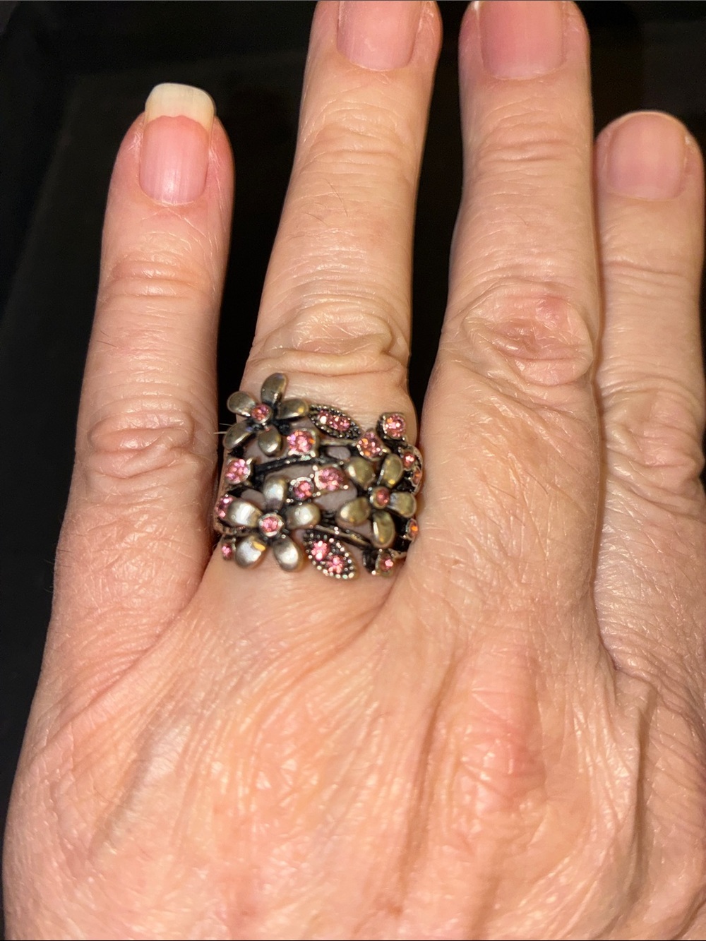 Pink Crystal Floral Stretch Cluster Ring